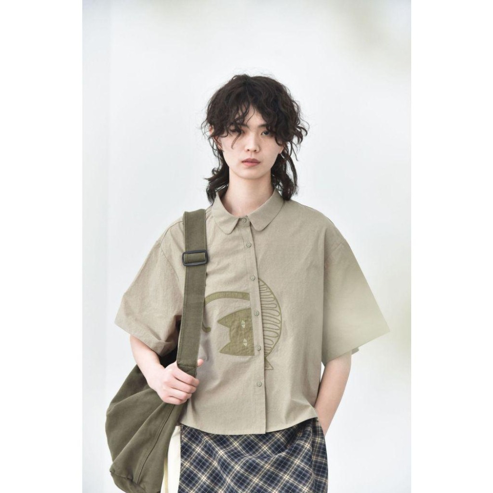 趣味貼布貓和魚襯衫 日系短袖上衣 *4色 | kukuta-細節圖4