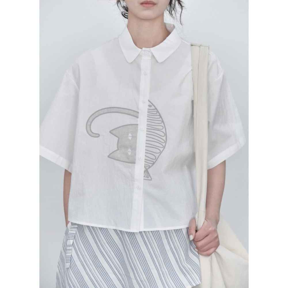 趣味貼布貓和魚襯衫 日系短袖上衣 *4色 | kukuta-細節圖5