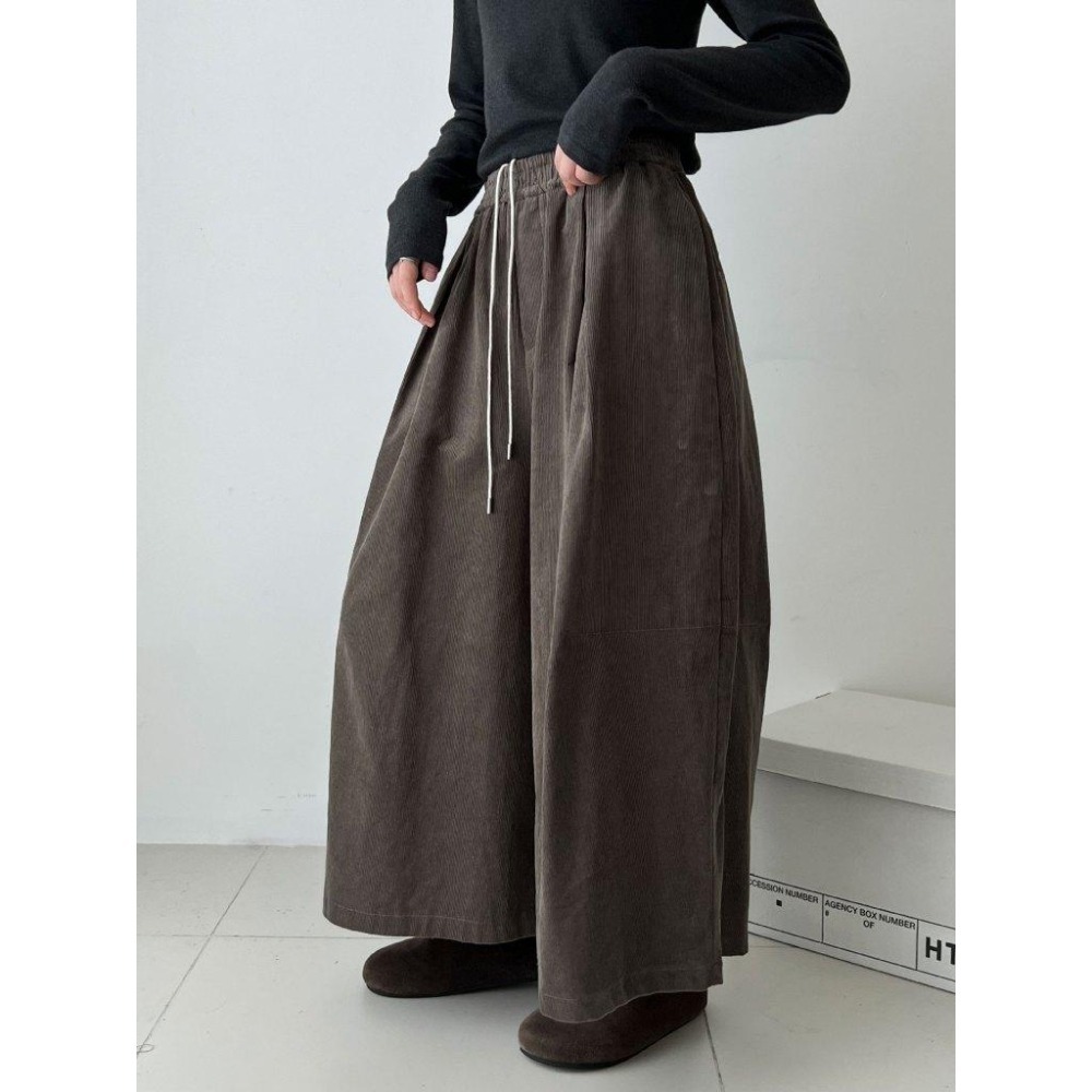 休閒復古 燈芯絨彎刀闊腿褲 顯瘦抽繩九分褲長褲 *3色 (M-L) | kukuta-細節圖2