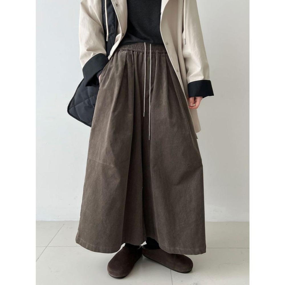 休閒復古 燈芯絨彎刀闊腿褲 顯瘦抽繩九分褲長褲 *3色 (M-L) | kukuta-細節圖4