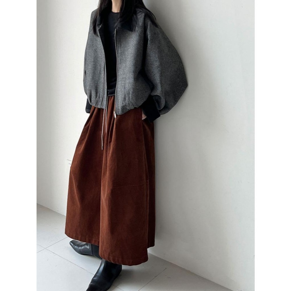 休閒復古 燈芯絨彎刀闊腿褲 顯瘦抽繩九分褲長褲 *3色 (M-L) | kukuta-細節圖5