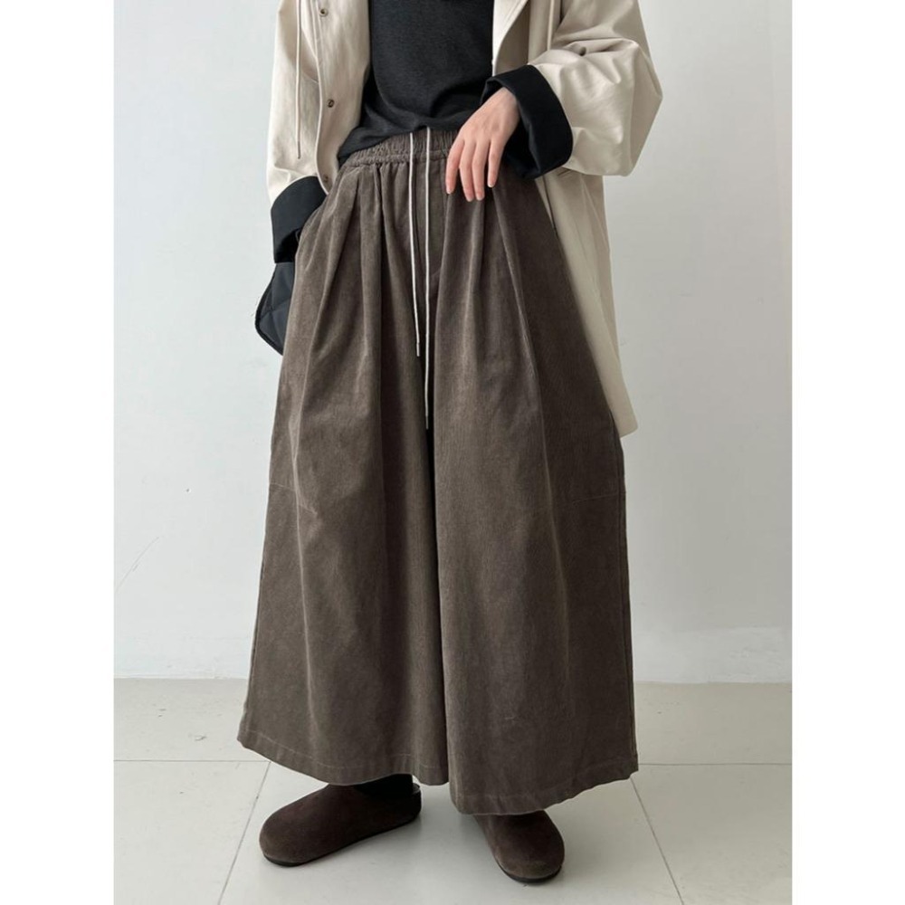 休閒復古 燈芯絨彎刀闊腿褲 顯瘦抽繩九分褲長褲 *3色 (M-L) | kukuta-細節圖7