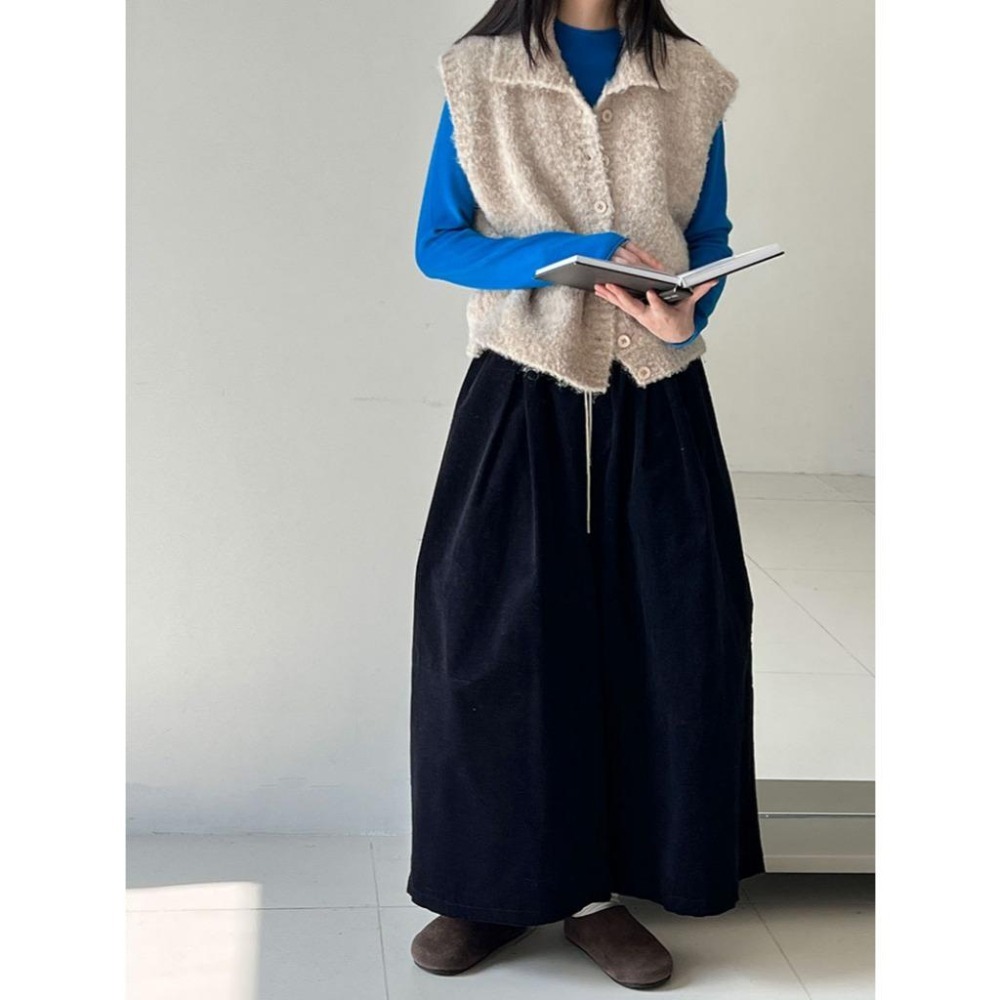 休閒復古 燈芯絨彎刀闊腿褲 顯瘦抽繩九分褲長褲 *3色 (M-L) | kukuta-細節圖9