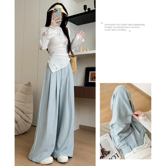 顯瘦高腰薄款西裝褲 寬鬆慵懶長褲 *4色 (S-XL) | kukuta-細節圖3