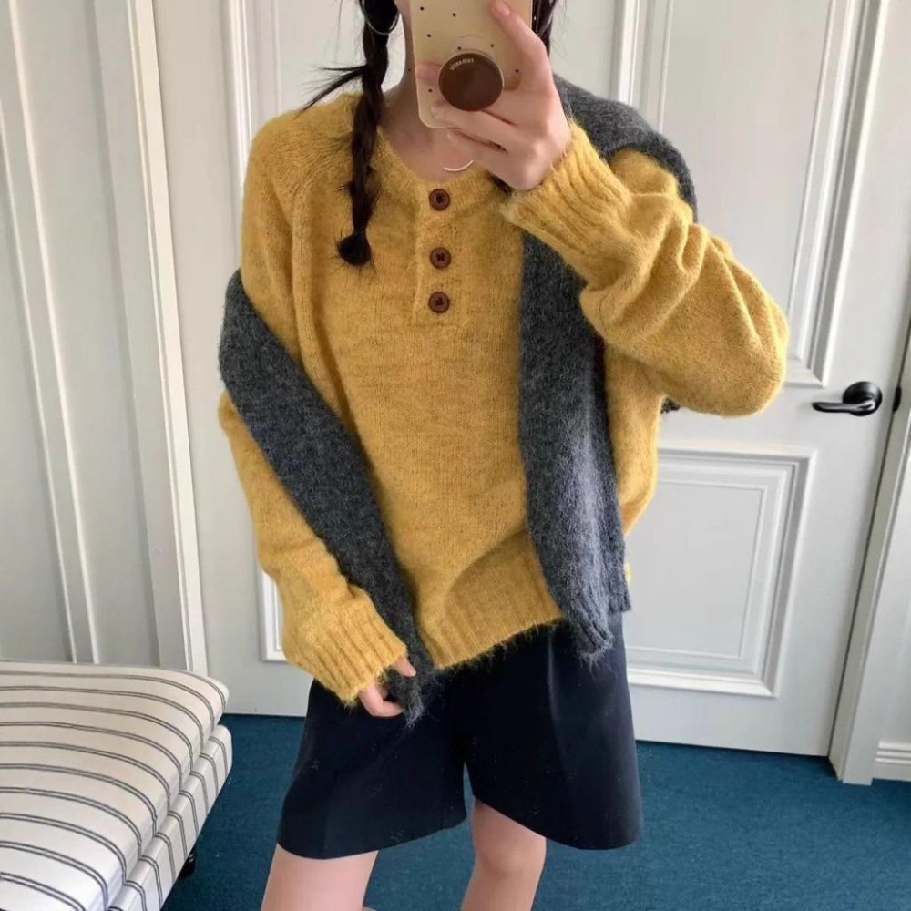 現+預 百搭軟糯圓領寬鬆休閒毛衣 *4色 | kukuta-細節圖3