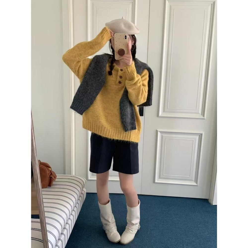 現+預 百搭軟糯圓領寬鬆休閒毛衣 *4色 | kukuta-細節圖6