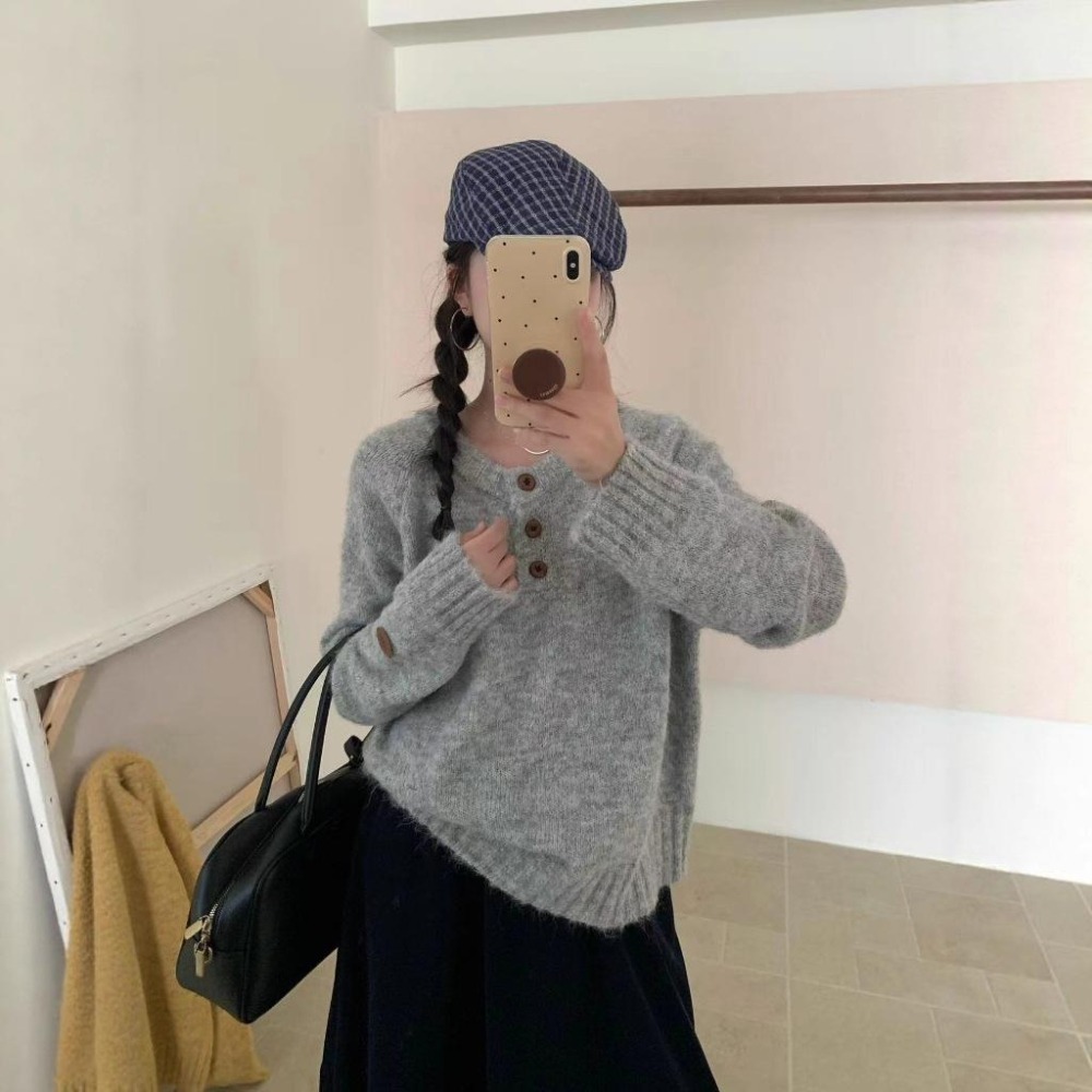 現貨 百搭軟糯圓領寬鬆休閒毛衣 *4色 | kukuta-細節圖2