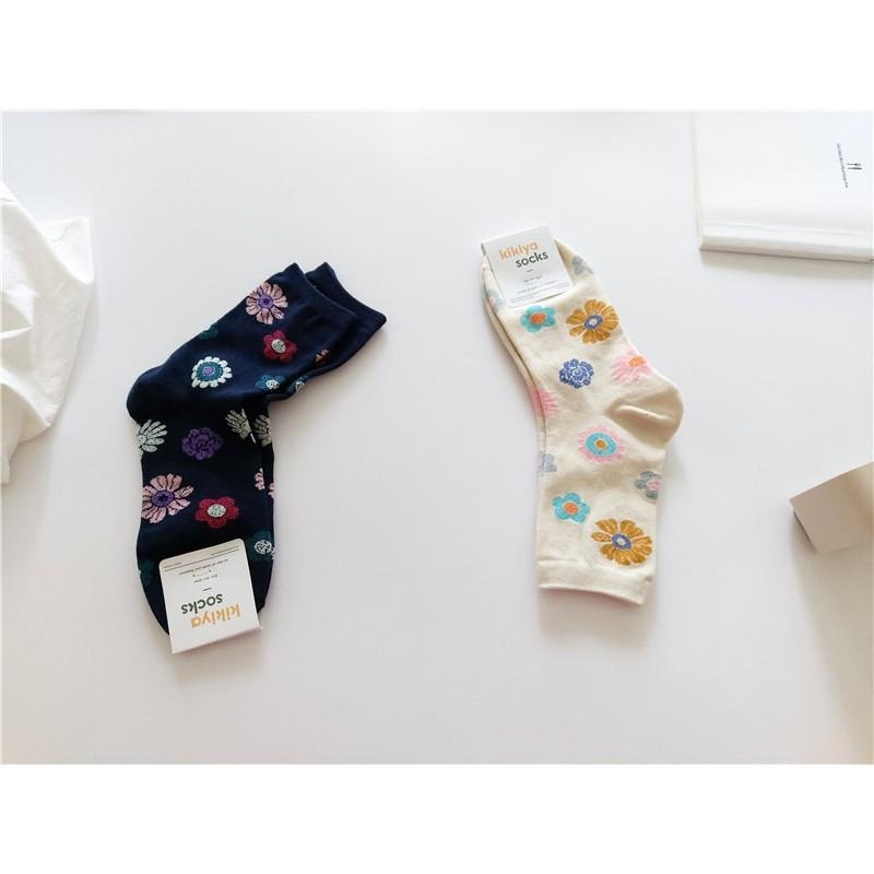 正韓🇰🇷 復古彩色花朵中筒襪 kikiyasocks棉襪 *5色 | kukuta-細節圖4