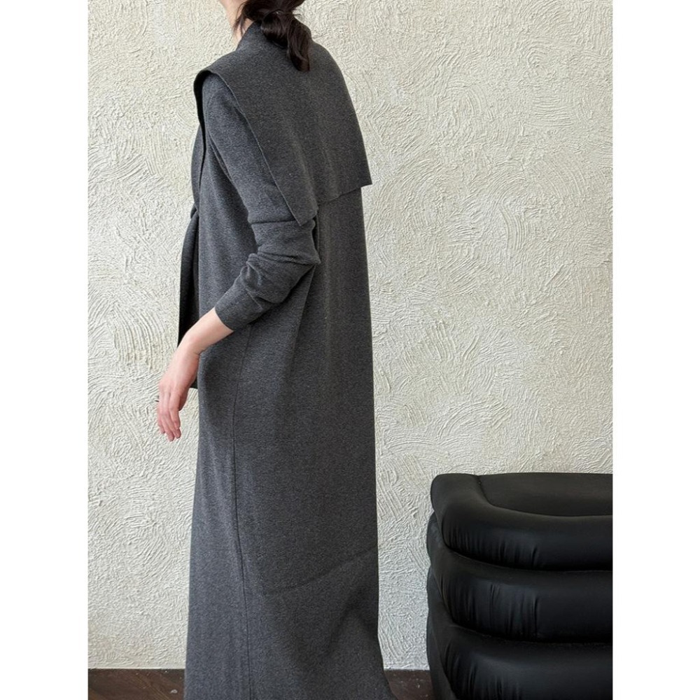 復古優雅 v領排扣針織洋裝+披肩 *3色 | kukuta-細節圖6