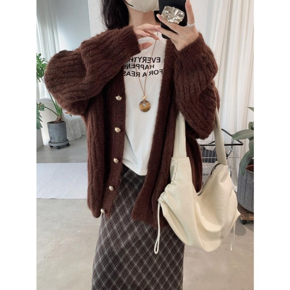 保暖百搭 單排扣寬鬆開衫針織外套 *3色 | kukuta-細節圖2