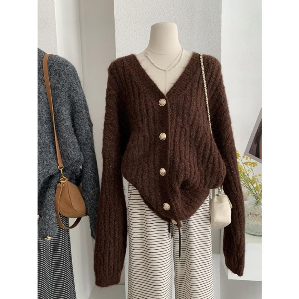 保暖百搭 單排扣寬鬆開衫針織外套 *3色 | kukuta-細節圖5