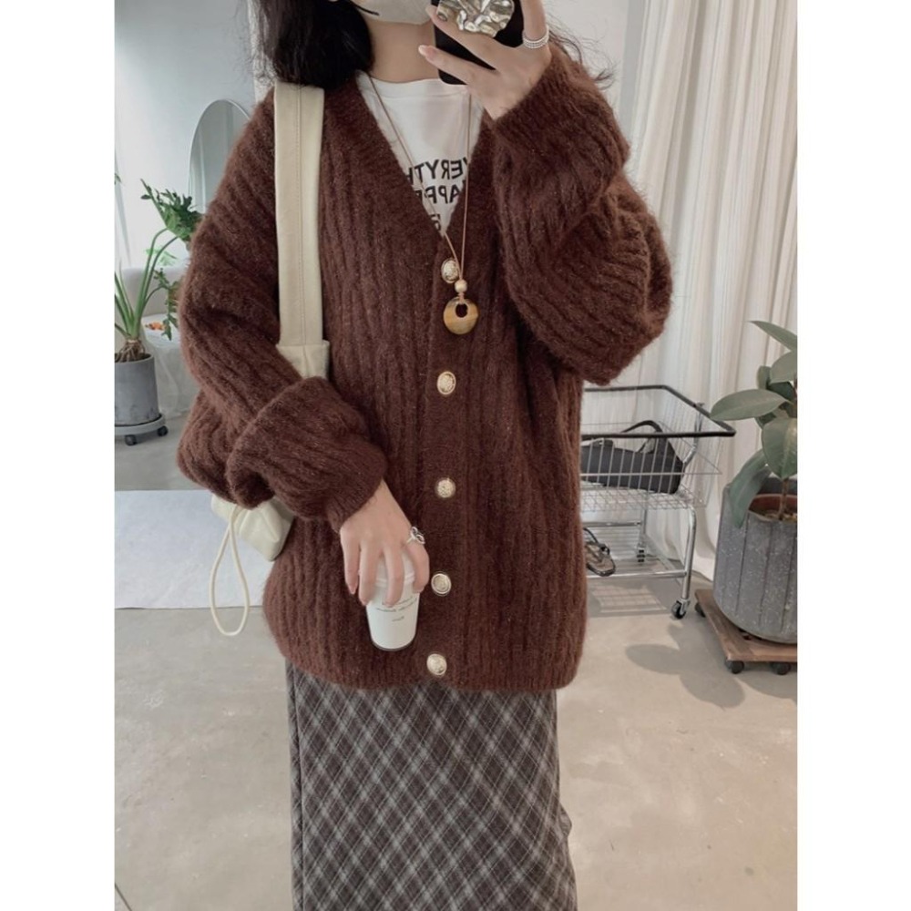 保暖百搭 單排扣寬鬆開衫針織外套 *3色 | kukuta-細節圖6