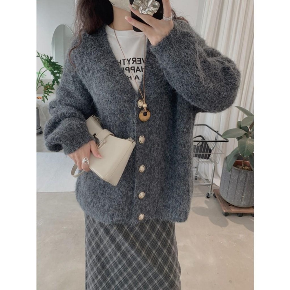 保暖百搭 單排扣寬鬆開衫針織外套 *3色 | kukuta-細節圖7