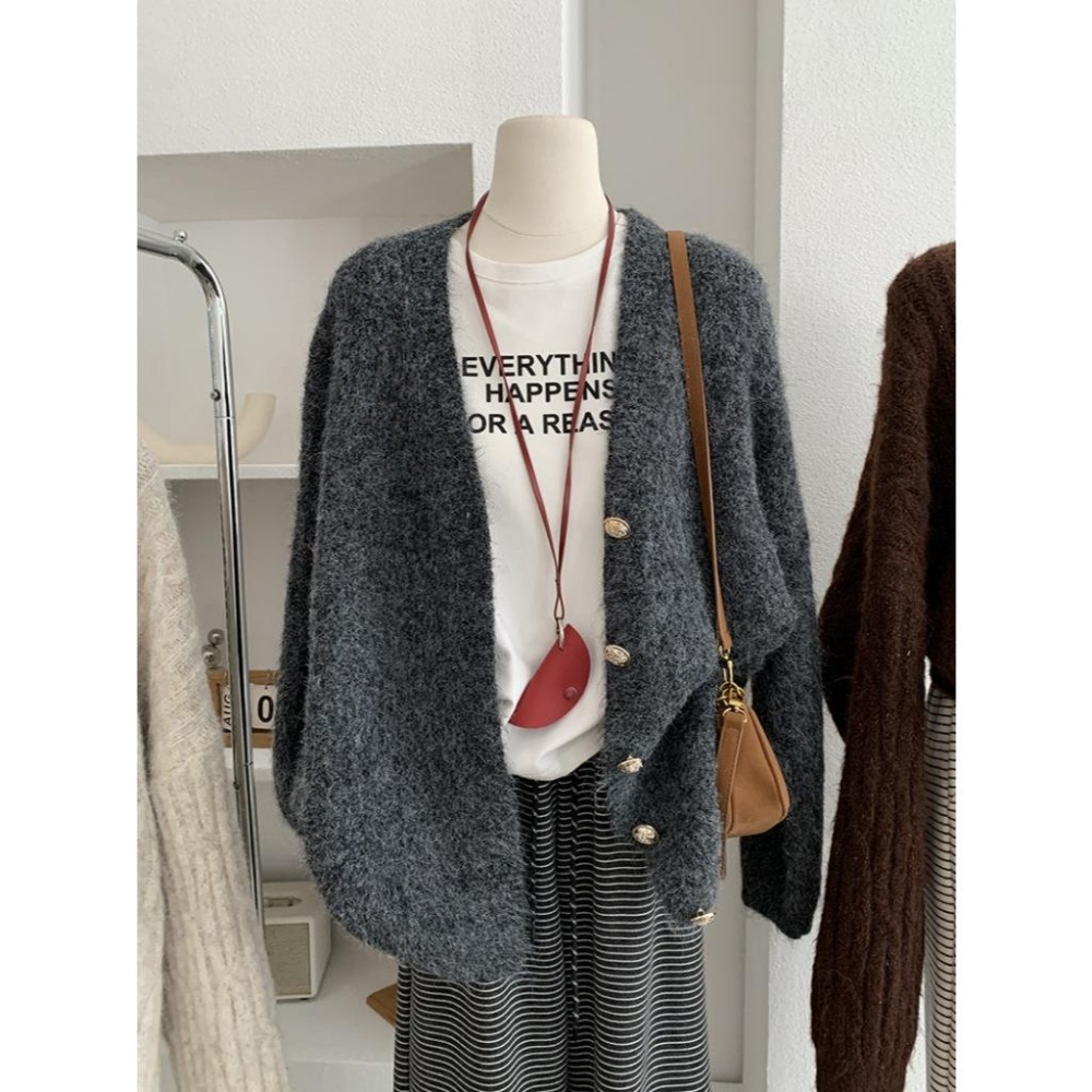 保暖百搭 單排扣寬鬆開衫針織外套 *3色 | kukuta-細節圖9