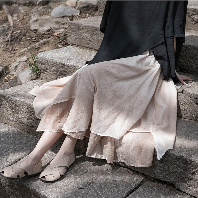 棉麻暈染半身裙 大擺不規則雙層棉麻長裙 *4色 | kukuta-細節圖2