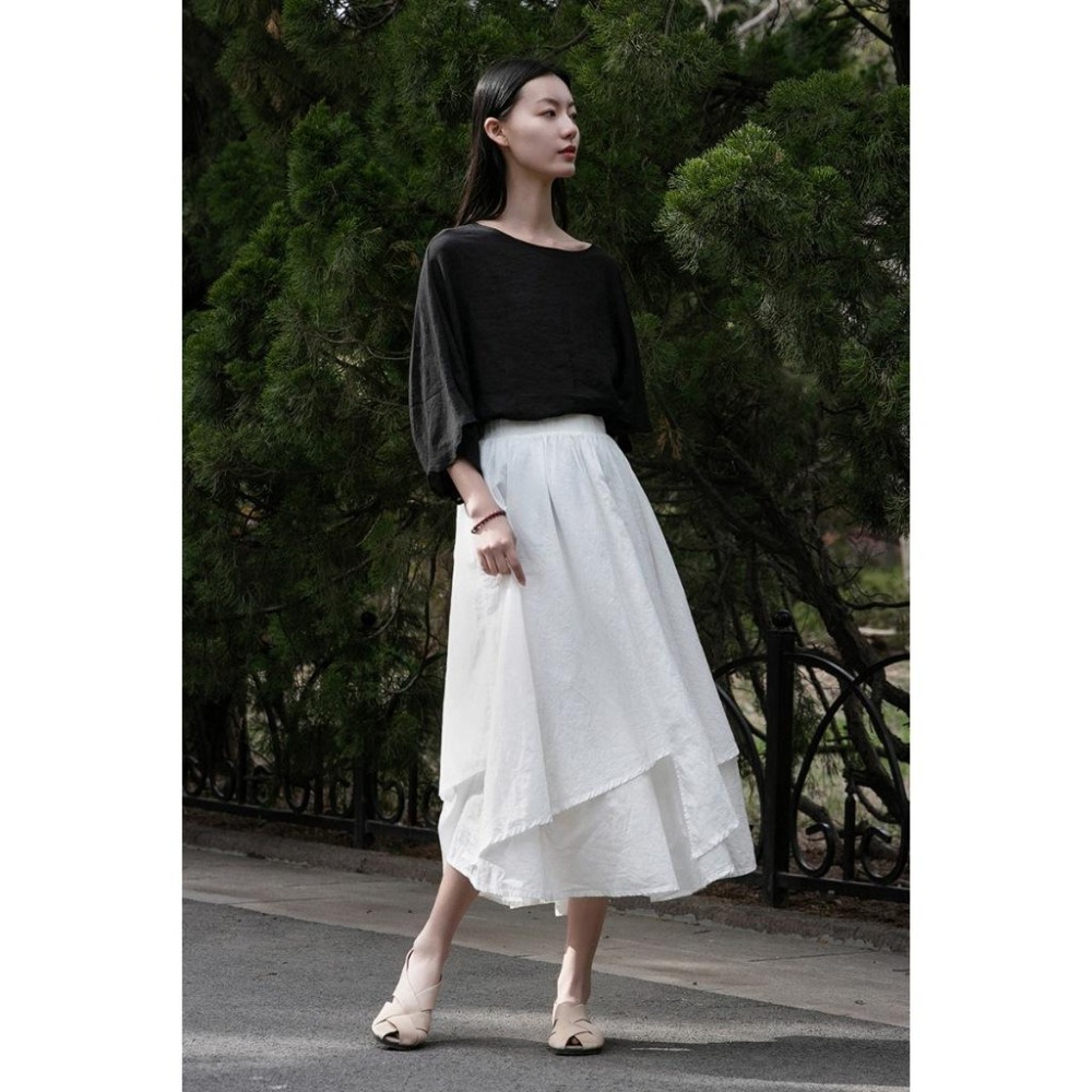 棉麻暈染半身裙 大擺不規則雙層棉麻長裙 *4色 | kukuta-細節圖3