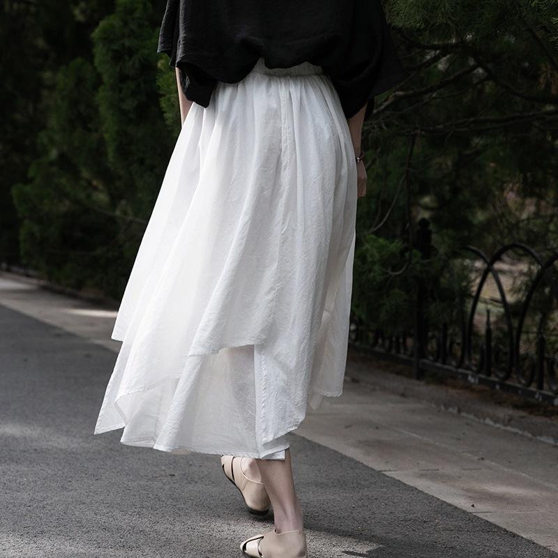 棉麻暈染半身裙 大擺不規則雙層棉麻長裙 *4色 | kukuta-細節圖5