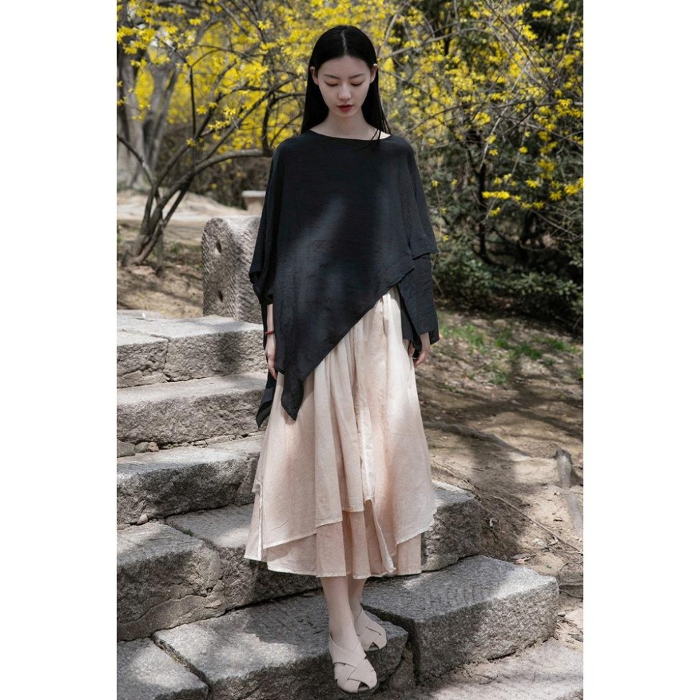 棉麻暈染半身裙 大擺不規則雙層棉麻長裙 *4色 | kukuta-細節圖6