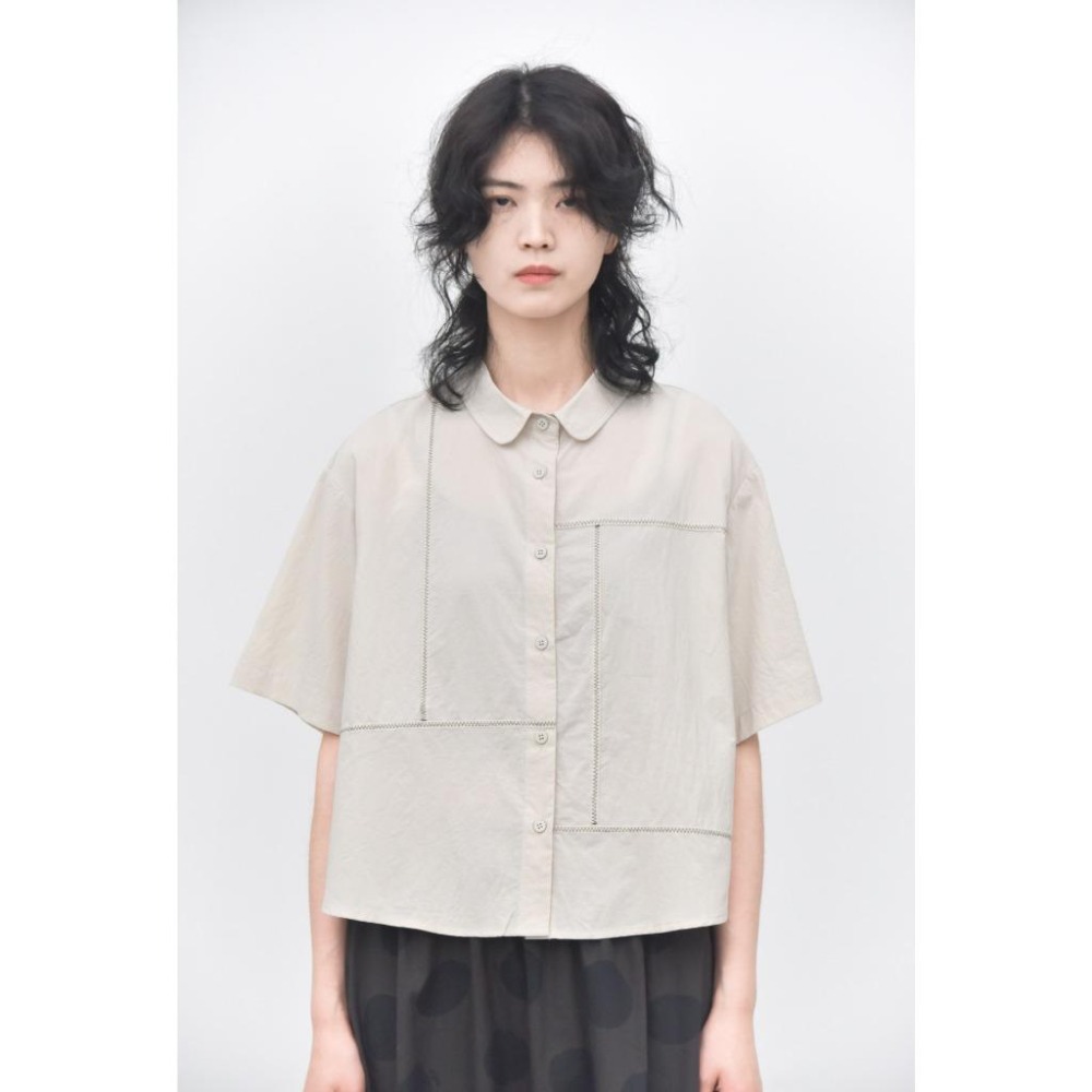 日系小眾 交錯線條細波浪簡約襯衫 短袖工裝上衣 *4色 | kukuta-細節圖5