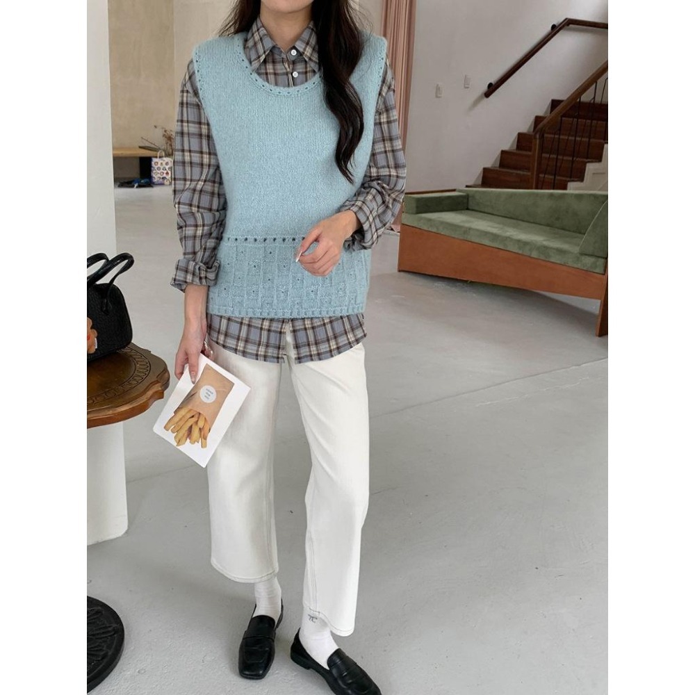 早秋穿搭 6%羊毛 鏤空圓領針織背心 小眾設計疊穿馬甲 *4色 | kukuta-細節圖2