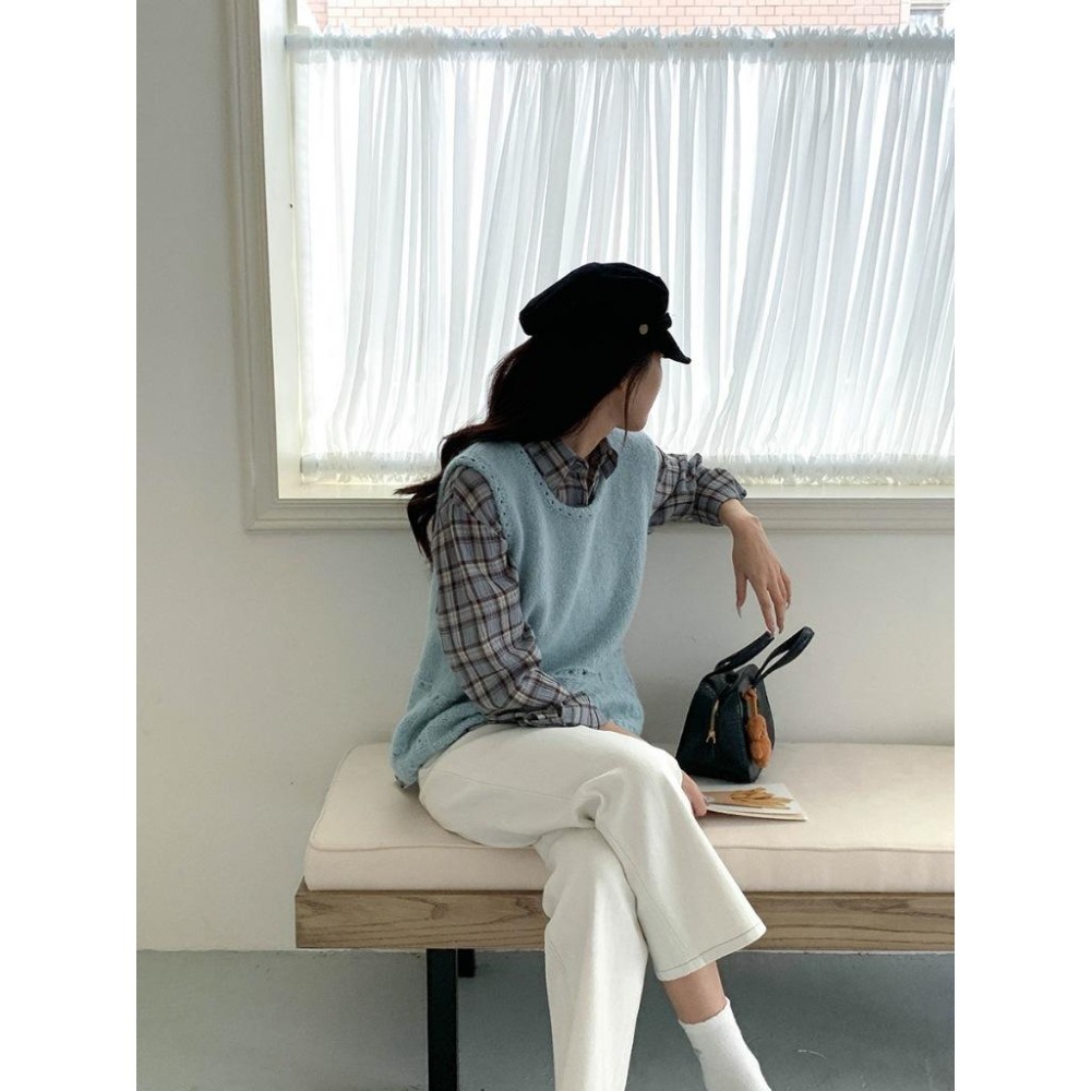 早秋穿搭 6%羊毛 鏤空圓領針織背心 小眾設計疊穿馬甲 *4色 | kukuta-細節圖6