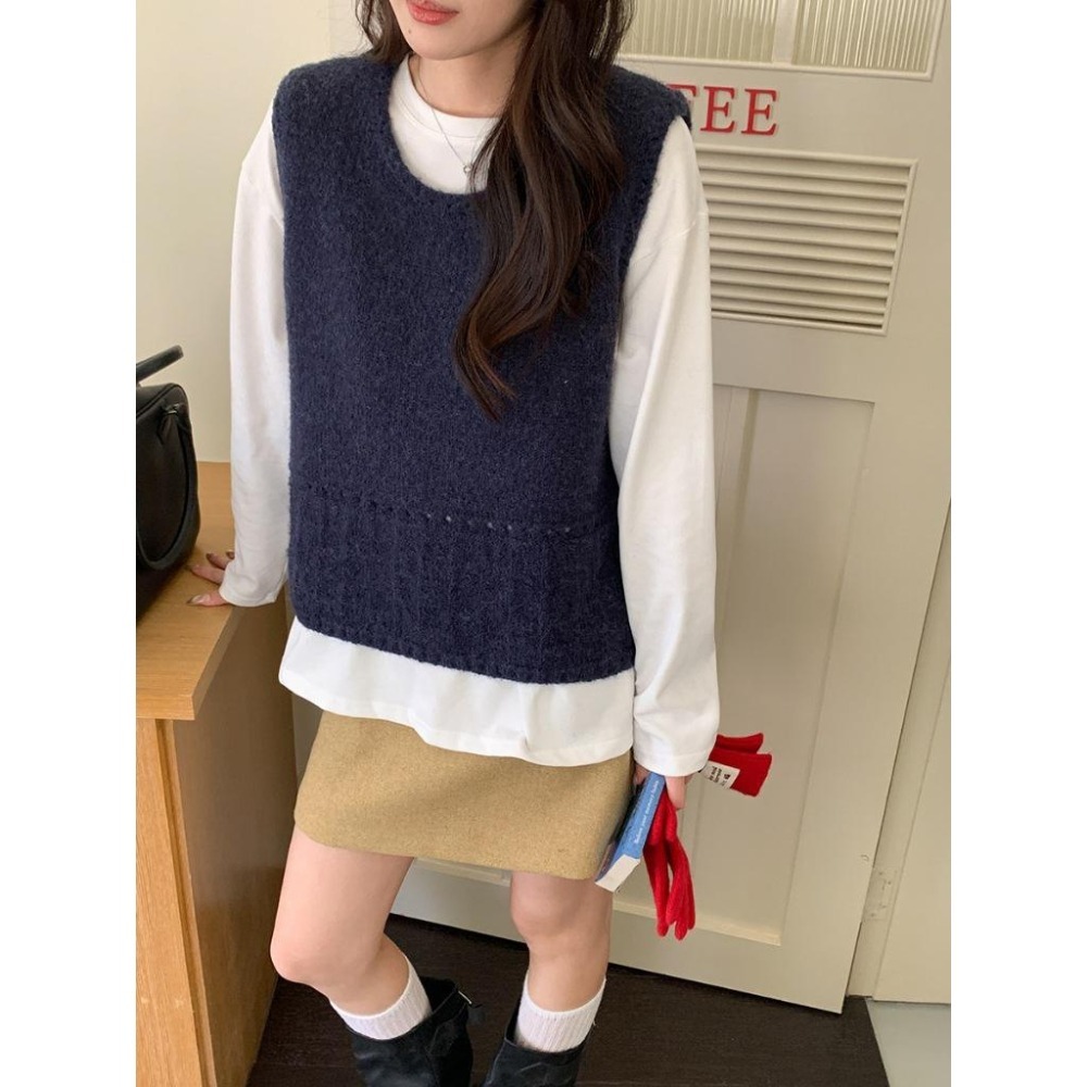 早秋穿搭 6%羊毛 鏤空圓領針織背心 小眾設計疊穿馬甲 *4色 | kukuta-細節圖7