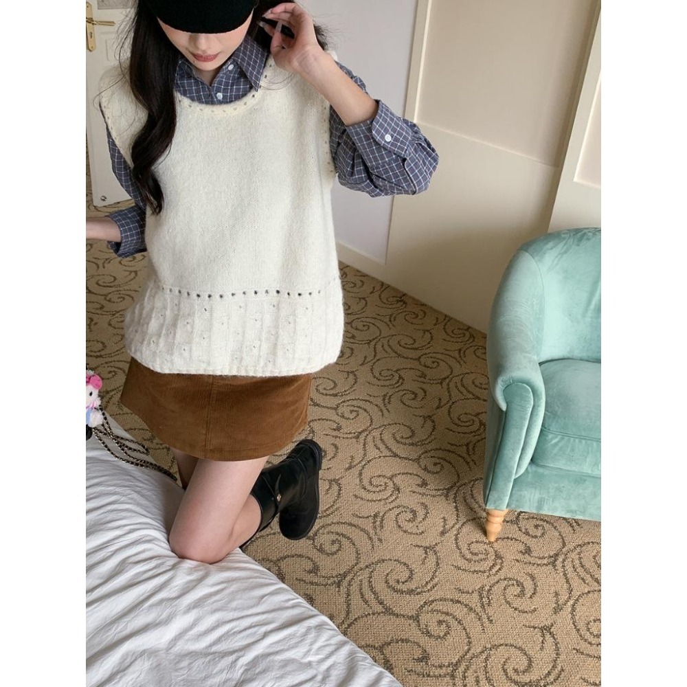 早秋穿搭 6%羊毛 鏤空圓領針織背心 小眾設計疊穿馬甲 *4色 | kukuta-細節圖8