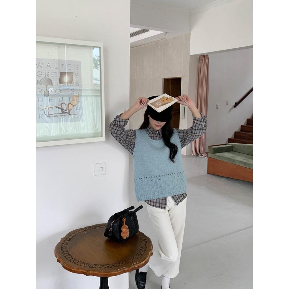 早秋穿搭 6%羊毛 鏤空圓領針織背心 小眾設計疊穿馬甲 *4色 | kukuta-細節圖9