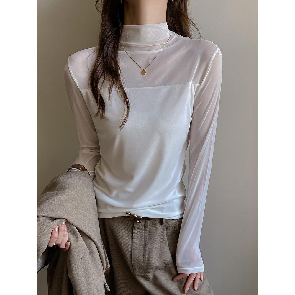 日常百搭 半高領網紗微透打底上衣 *3色 (S-XL) | kukuta-細節圖2