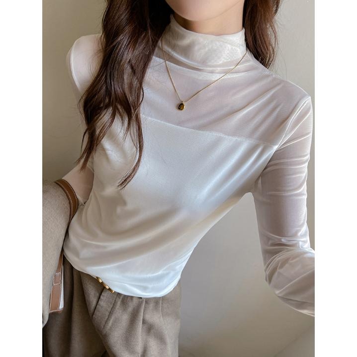 日常百搭 半高領網紗微透打底上衣 *3色 (S-XL) | kukuta-細節圖5