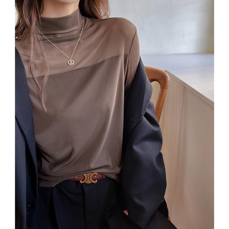 日常百搭 半高領網紗微透打底上衣 *3色 (S-XL) | kukuta-細節圖6