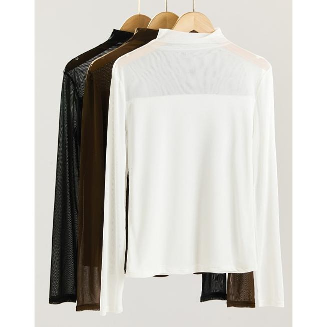 日常百搭 半高領網紗微透打底上衣 *3色 (S-XL) | kukuta-細節圖9