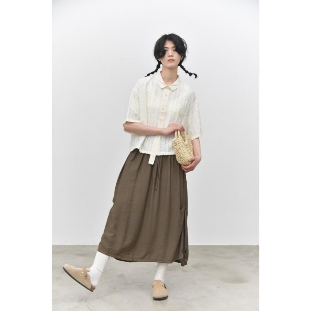 肌理感拼接門襟小眾設計短袖襯衫 *3色 | kukuta-細節圖3