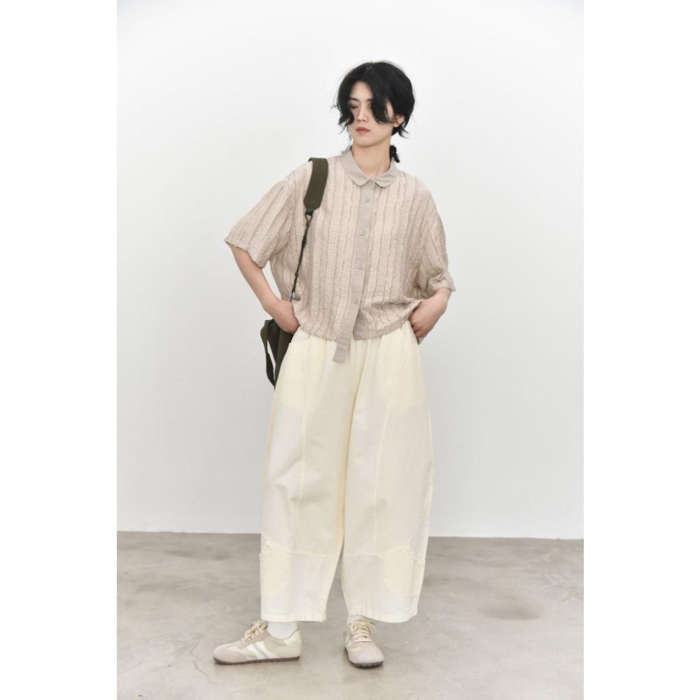 肌理感拼接門襟小眾設計短袖襯衫 *3色 | kukuta-細節圖4