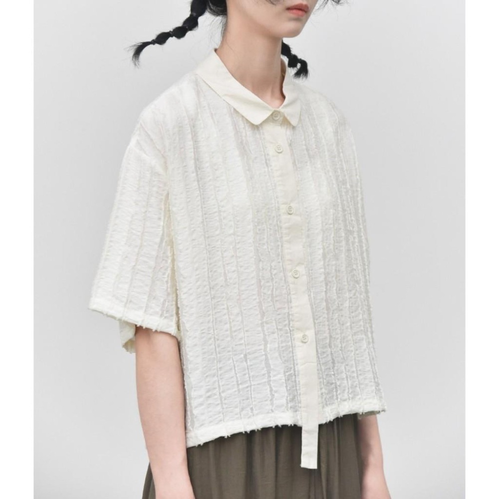 肌理感拼接門襟小眾設計短袖襯衫 *3色 | kukuta-細節圖7