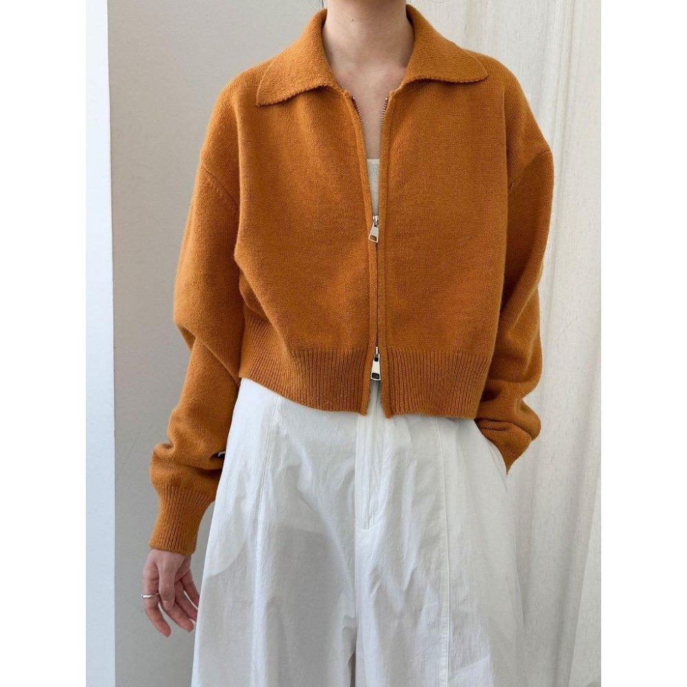 現+預 短版雙拉鏈針織外套 Polo翻領毛衣外套 *4色 | kukuta-細節圖4