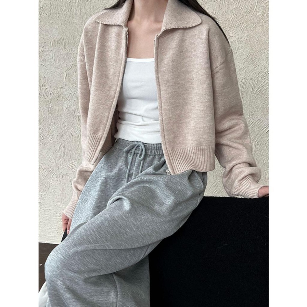 現+預 短版雙拉鏈針織外套 Polo翻領毛衣外套 *4色 | kukuta-細節圖8