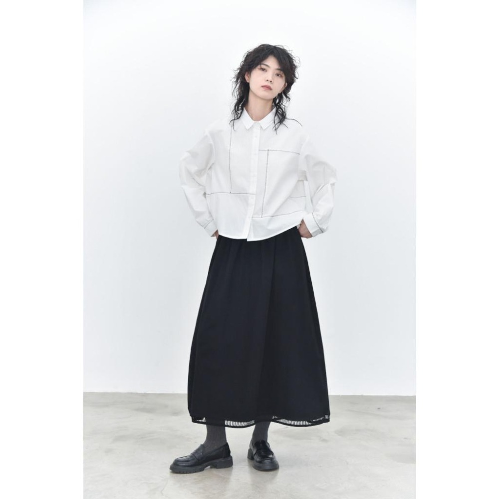 日系交錯線條細波浪簡約襯衫 長袖工裝上衣 *4色 | kukuta-細節圖4