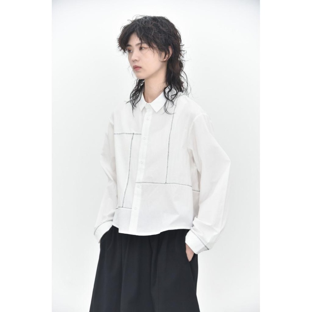 日系交錯線條細波浪簡約襯衫 長袖工裝上衣 *4色 | kukuta-細節圖7