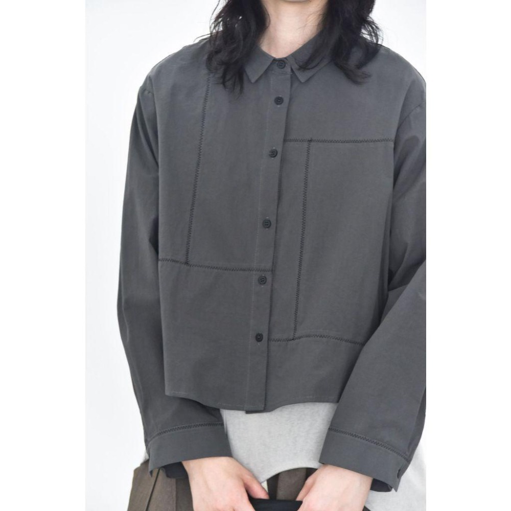 日系交錯線條細波浪簡約襯衫 長袖工裝上衣 *4色 | kukuta-細節圖9