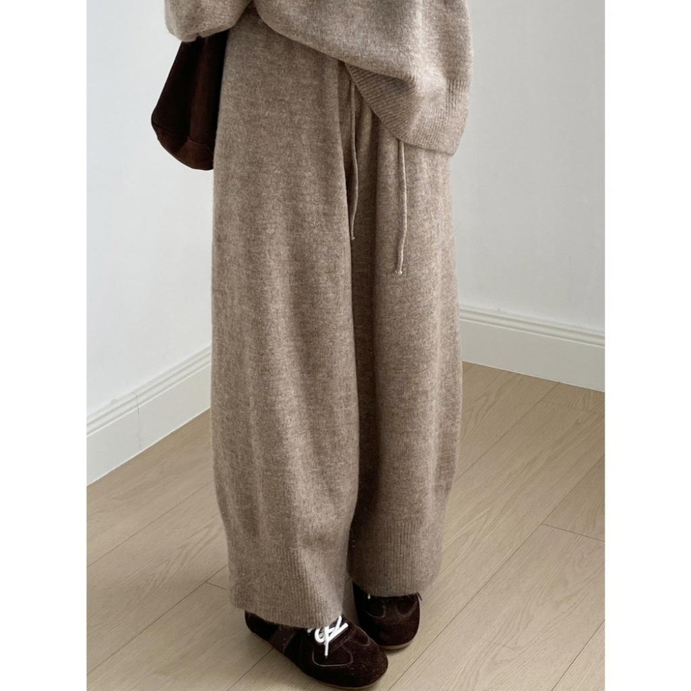 韓系休閒 寬鬆圓領毛衣+針織長褲套裝 *2色 | kukuta-細節圖3