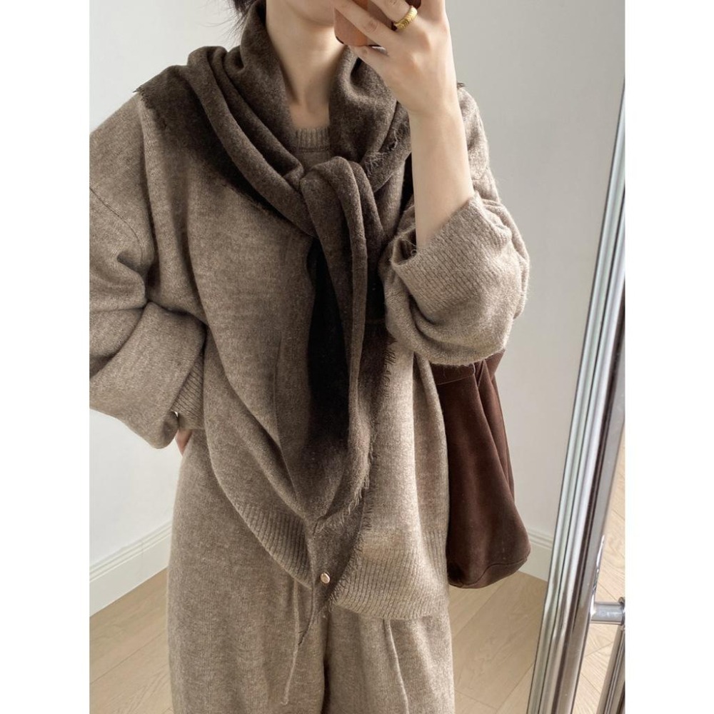 韓系休閒 寬鬆圓領毛衣+針織長褲套裝 *2色 | kukuta-細節圖4