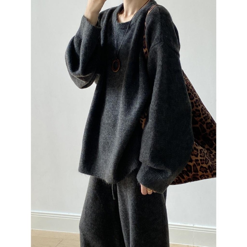 韓系休閒 寬鬆圓領毛衣+針織長褲套裝 *2色 | kukuta-細節圖5