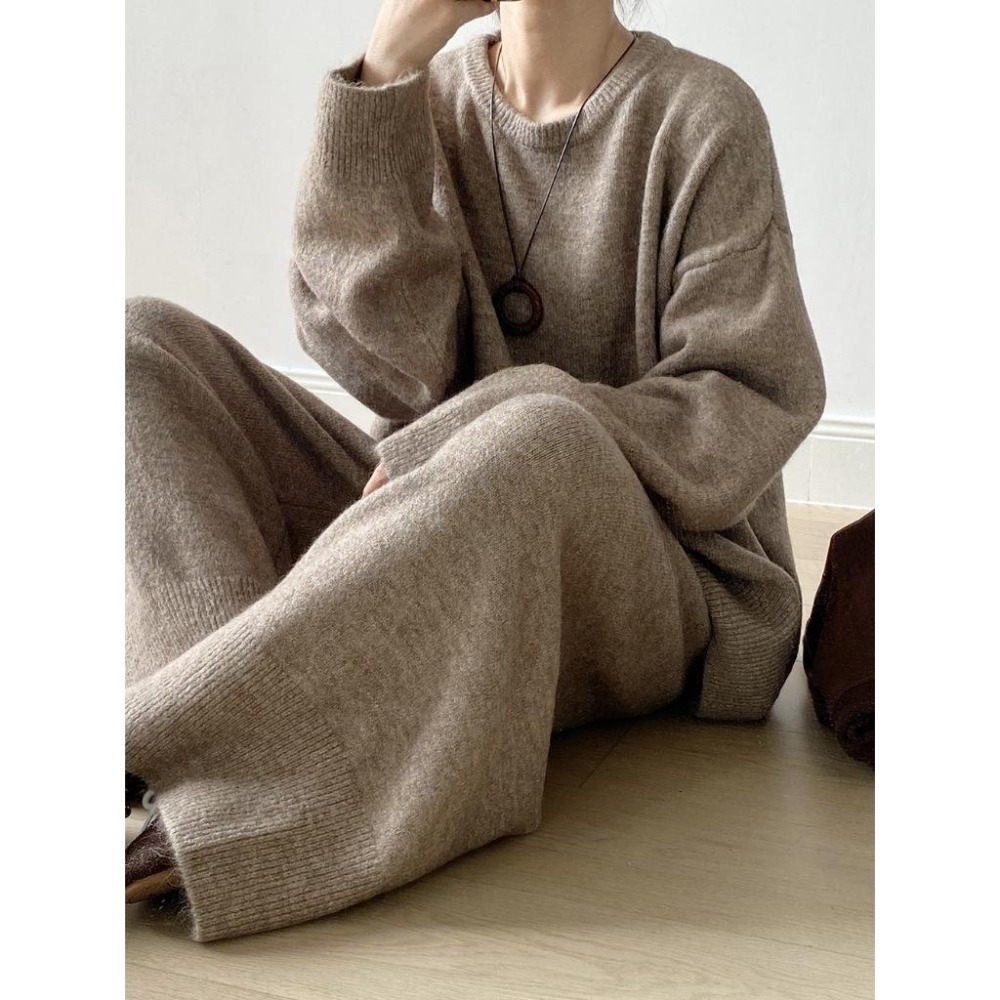 韓系休閒 寬鬆圓領毛衣+針織長褲套裝 *2色 | kukuta-細節圖6