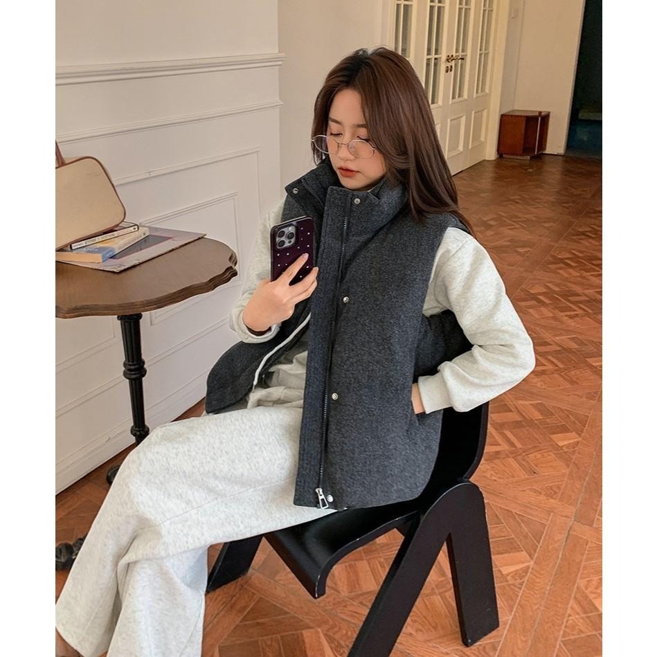 保暖疊穿  百搭毛呢棉服背心馬甲 *2色 | kukuta-細節圖2
