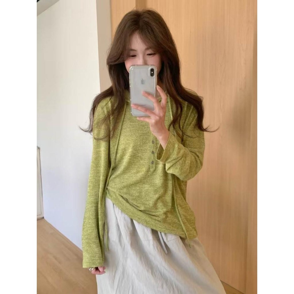 日常休閒 抽繩排釦連帽T恤上衣 *3色 | kukuta-細節圖2