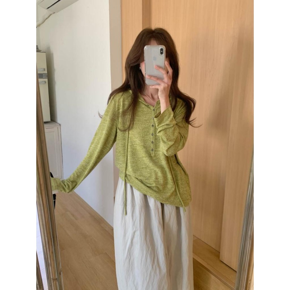 日常休閒 抽繩排釦連帽T恤上衣 *3色 | kukuta-細節圖8