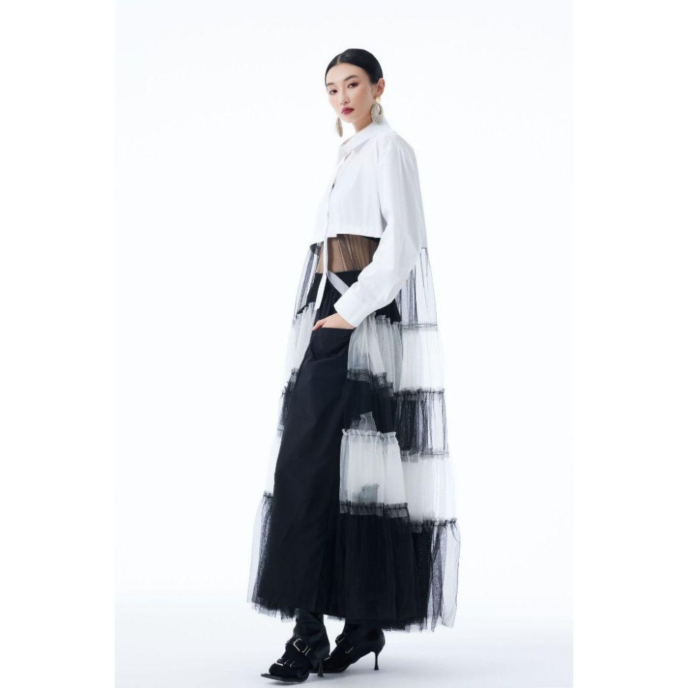 日系拼接撞色網紗裙 小眾設計感洋裝 連身裙 長裙 *2色 | kukuta-細節圖2