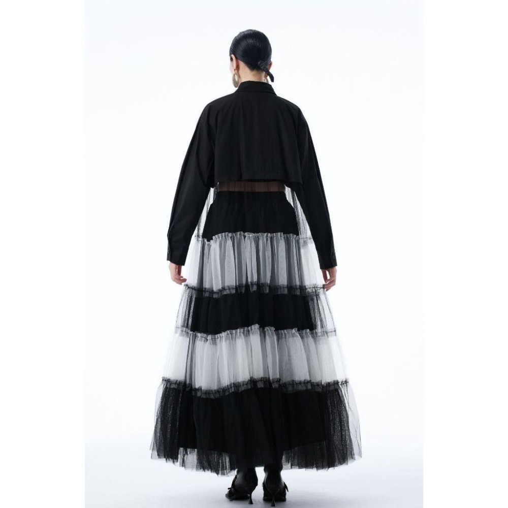 日系拼接撞色網紗裙 小眾設計感洋裝 連身裙 長裙 *2色 | kukuta-細節圖5