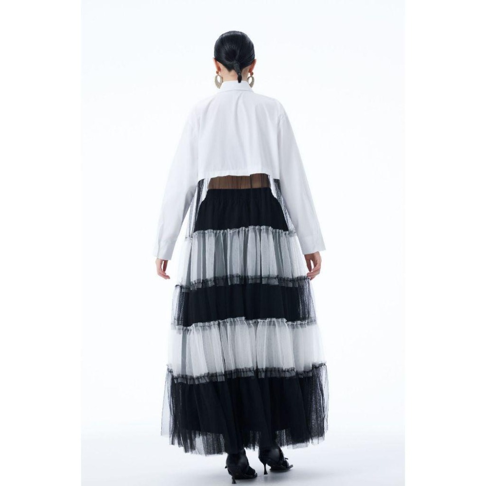 日系拼接撞色網紗裙 小眾設計感洋裝 連身裙 長裙 *2色 | kukuta-細節圖9